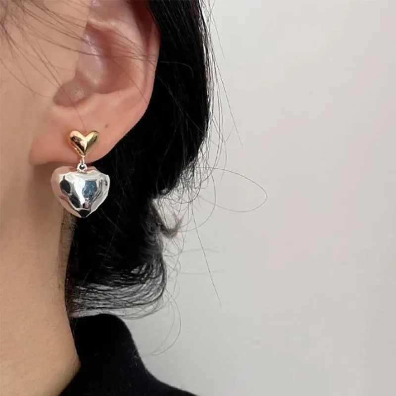 VAIGE Elegant Silver and Gold Heart Dangle Stud Earrings