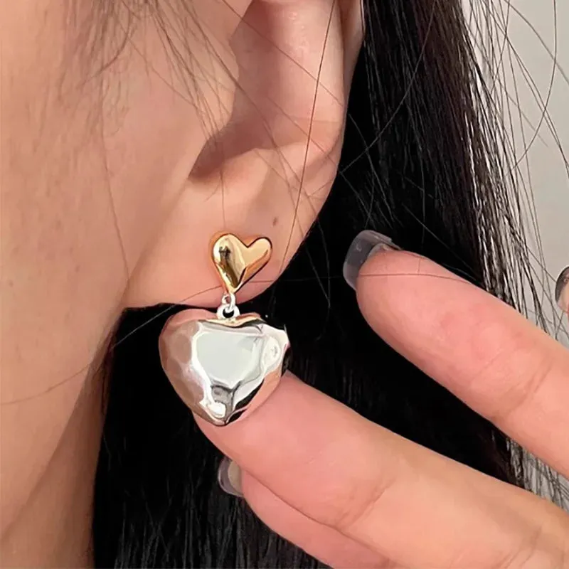 VAIGE Elegant Silver and Gold Heart Dangle Stud Earrings