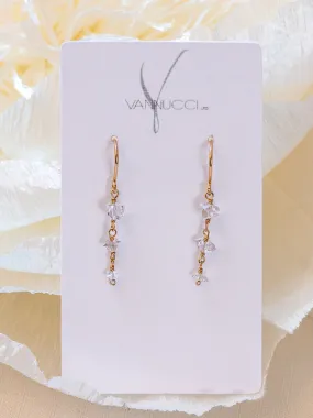 Vannucci Three Stone Herkimer Drop Earrings | Gold Filed