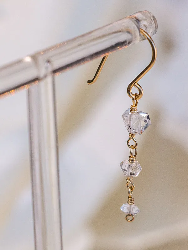 Vannucci Three Stone Herkimer Drop Earrings | Gold Filed