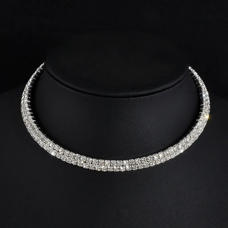 VenusFox Bridal Fashion Crystal Rhinestone Choker Necklace Women Wedding Accessories Tennis Chain Chokers Jewelry Collier Femme