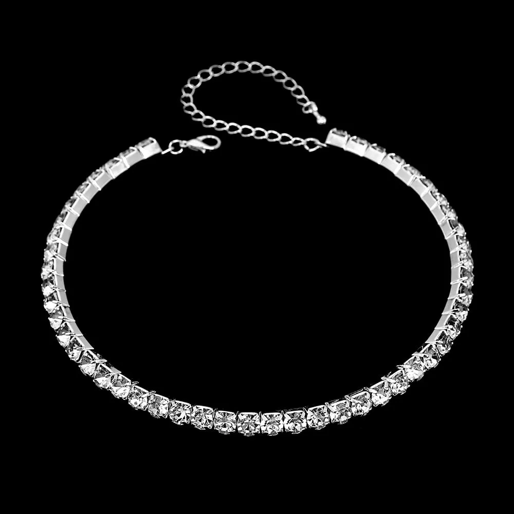 VenusFox Bridal Fashion Crystal Rhinestone Choker Necklace Women Wedding Accessories Tennis Chain Chokers Jewelry Collier Femme