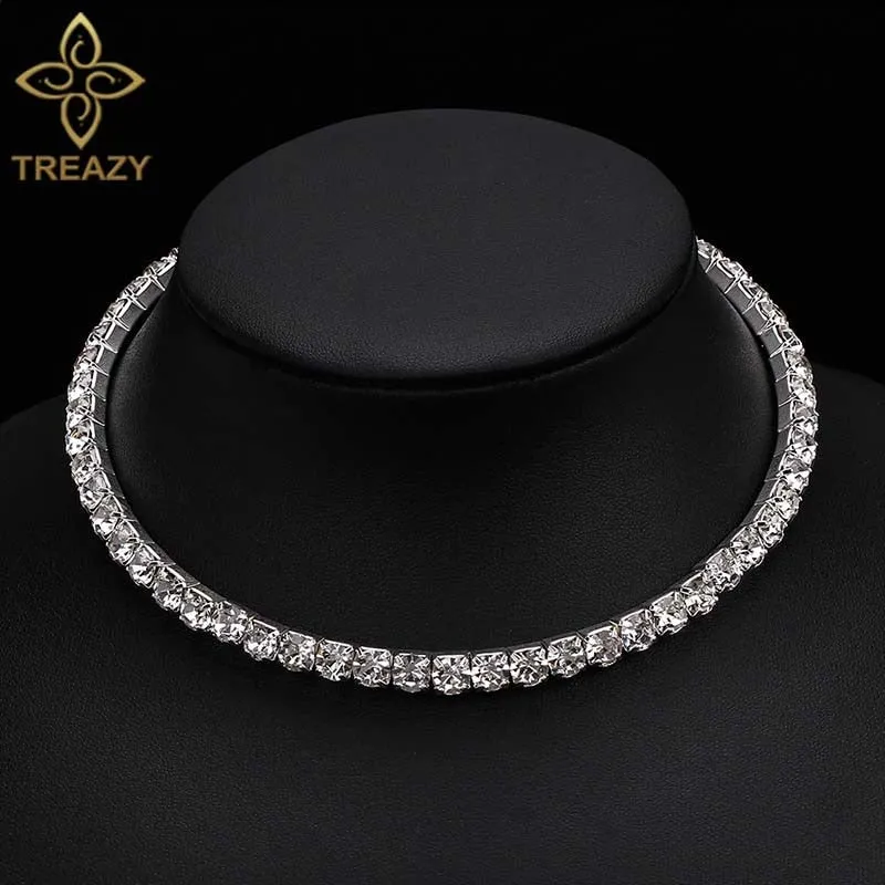 VenusFox Bridal Fashion Crystal Rhinestone Choker Necklace Women Wedding Accessories Tennis Chain Chokers Jewelry Collier Femme