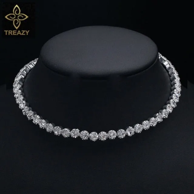 VenusFox Bridal Fashion Crystal Rhinestone Choker Necklace Women Wedding Accessories Tennis Chain Chokers Jewelry Collier Femme