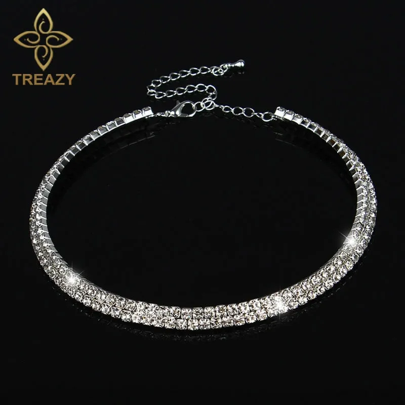 VenusFox Bridal Fashion Crystal Rhinestone Choker Necklace Women Wedding Accessories Tennis Chain Chokers Jewelry Collier Femme