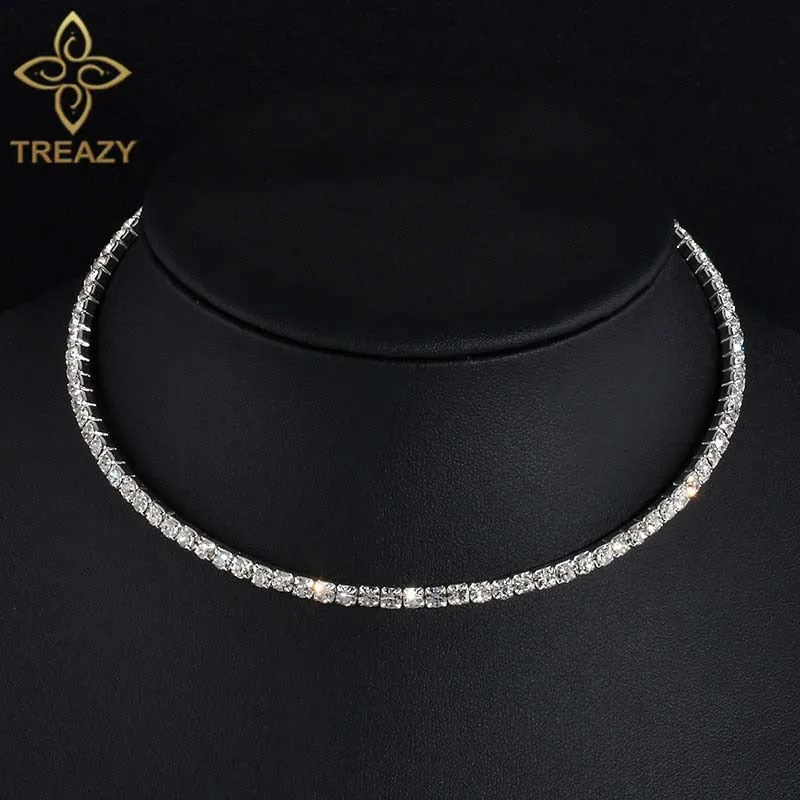 VenusFox Bridal Fashion Crystal Rhinestone Choker Necklace Women Wedding Accessories Tennis Chain Chokers Jewelry Collier Femme