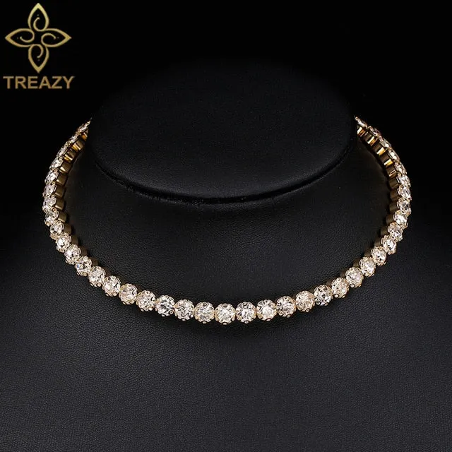 VenusFox Bridal Fashion Crystal Rhinestone Choker Necklace Women Wedding Accessories Tennis Chain Chokers Jewelry Collier Femme