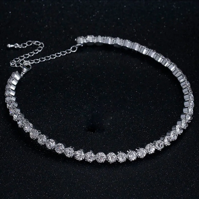 VenusFox Bridal Fashion Crystal Rhinestone Choker Necklace Women Wedding Accessories Tennis Chain Chokers Jewelry Collier Femme