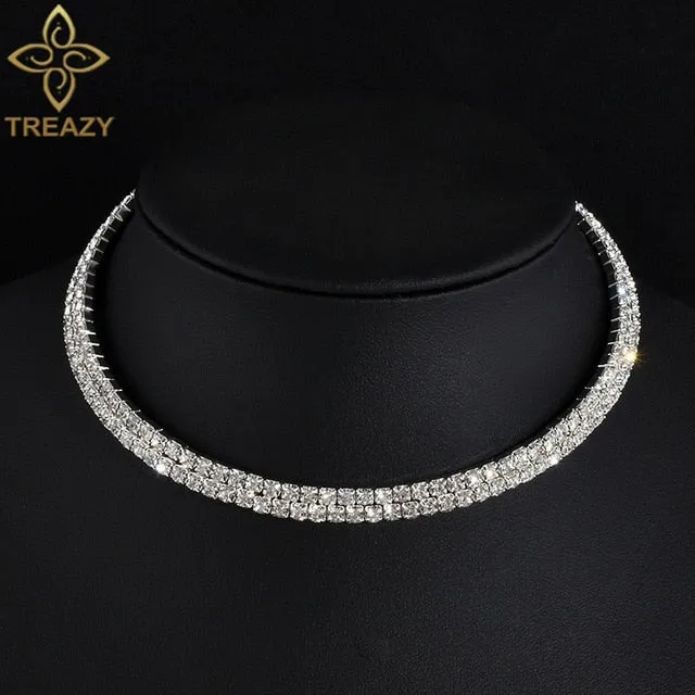 VenusFox Bridal Fashion Crystal Rhinestone Choker Necklace Women Wedding Accessories Tennis Chain Chokers Jewelry Collier Femme