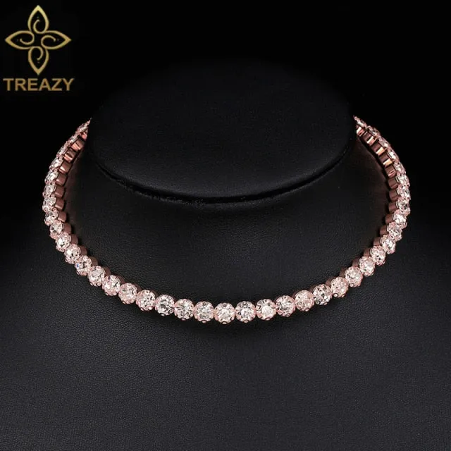 VenusFox Bridal Fashion Crystal Rhinestone Choker Necklace Women Wedding Accessories Tennis Chain Chokers Jewelry Collier Femme