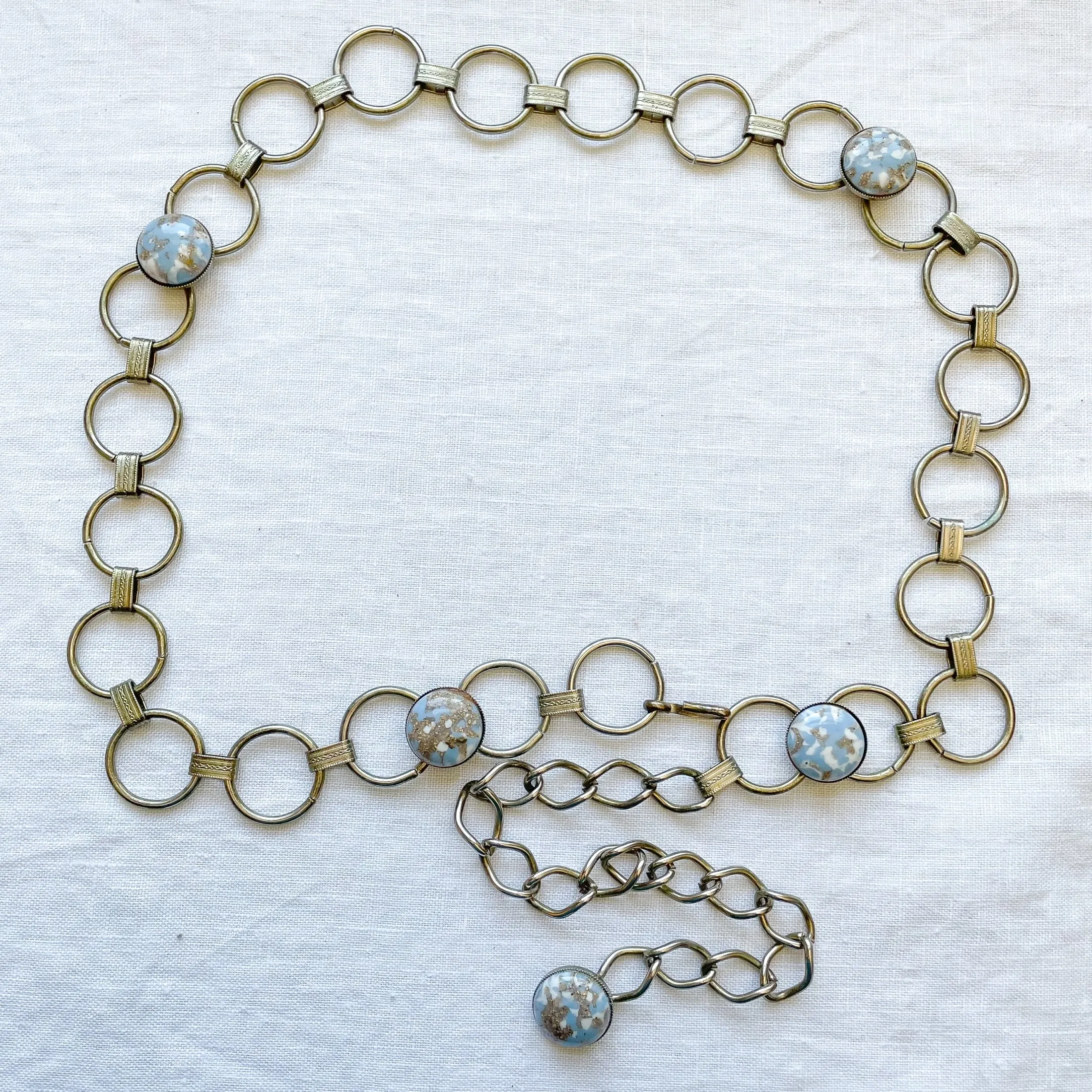 Vintage 60s Mod Chain Belt, Circle Links Glass Beads