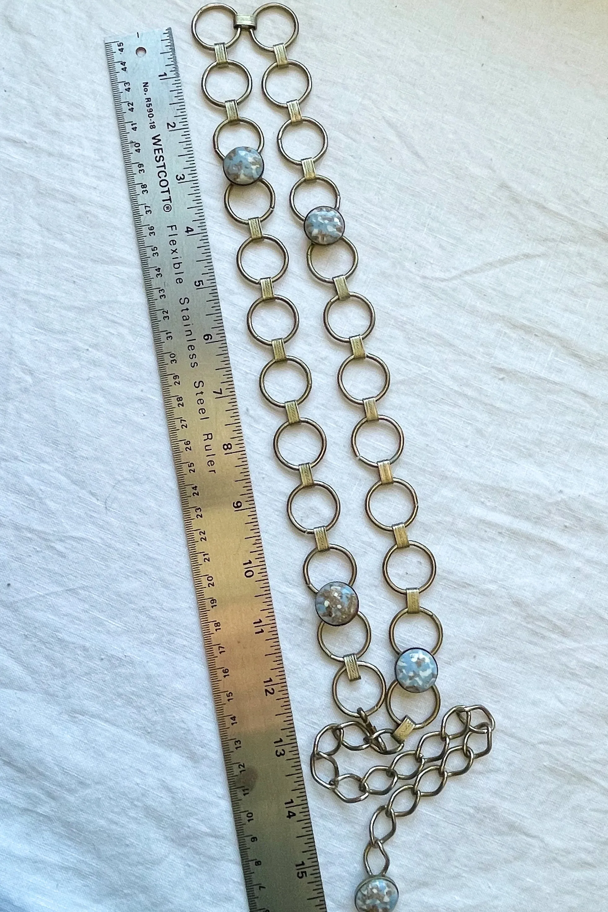 Vintage 60s Mod Chain Belt, Circle Links Glass Beads