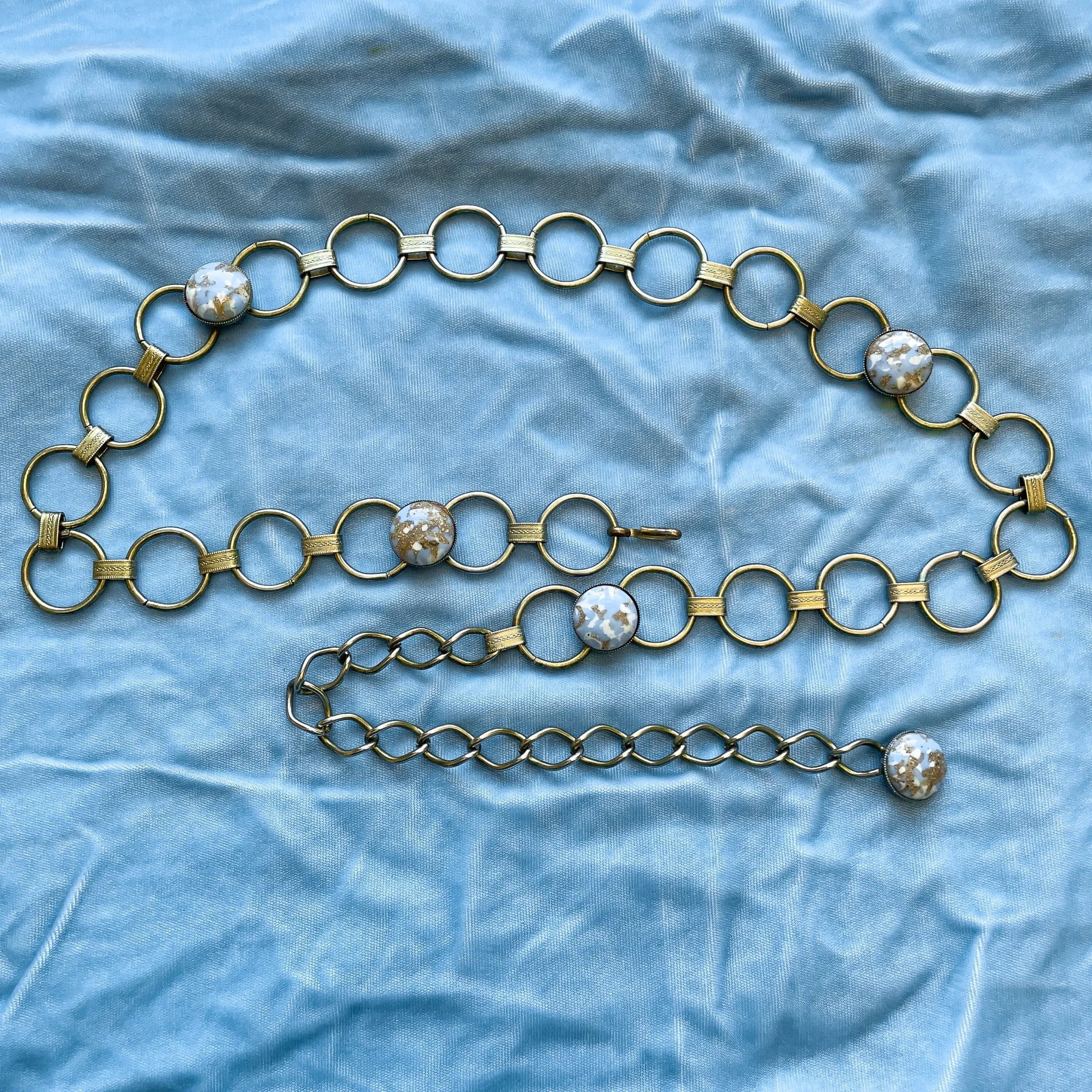 Vintage 60s Mod Chain Belt, Circle Links Glass Beads