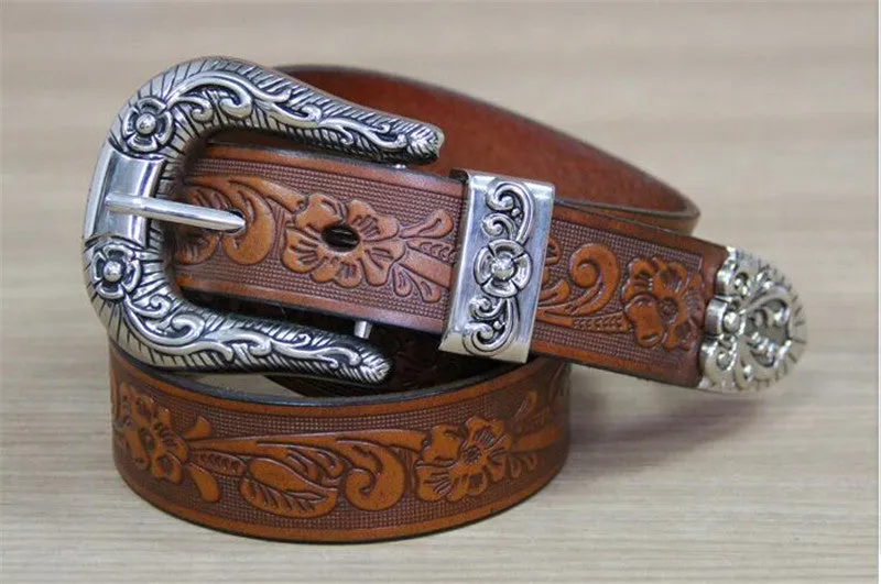 Vintage Carving Art Men Leather Belt