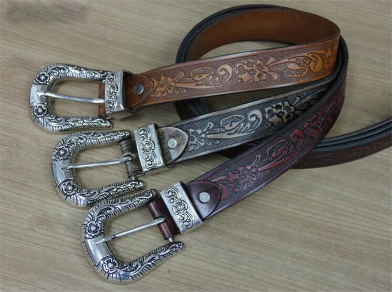 Vintage Carving Art Men Leather Belt