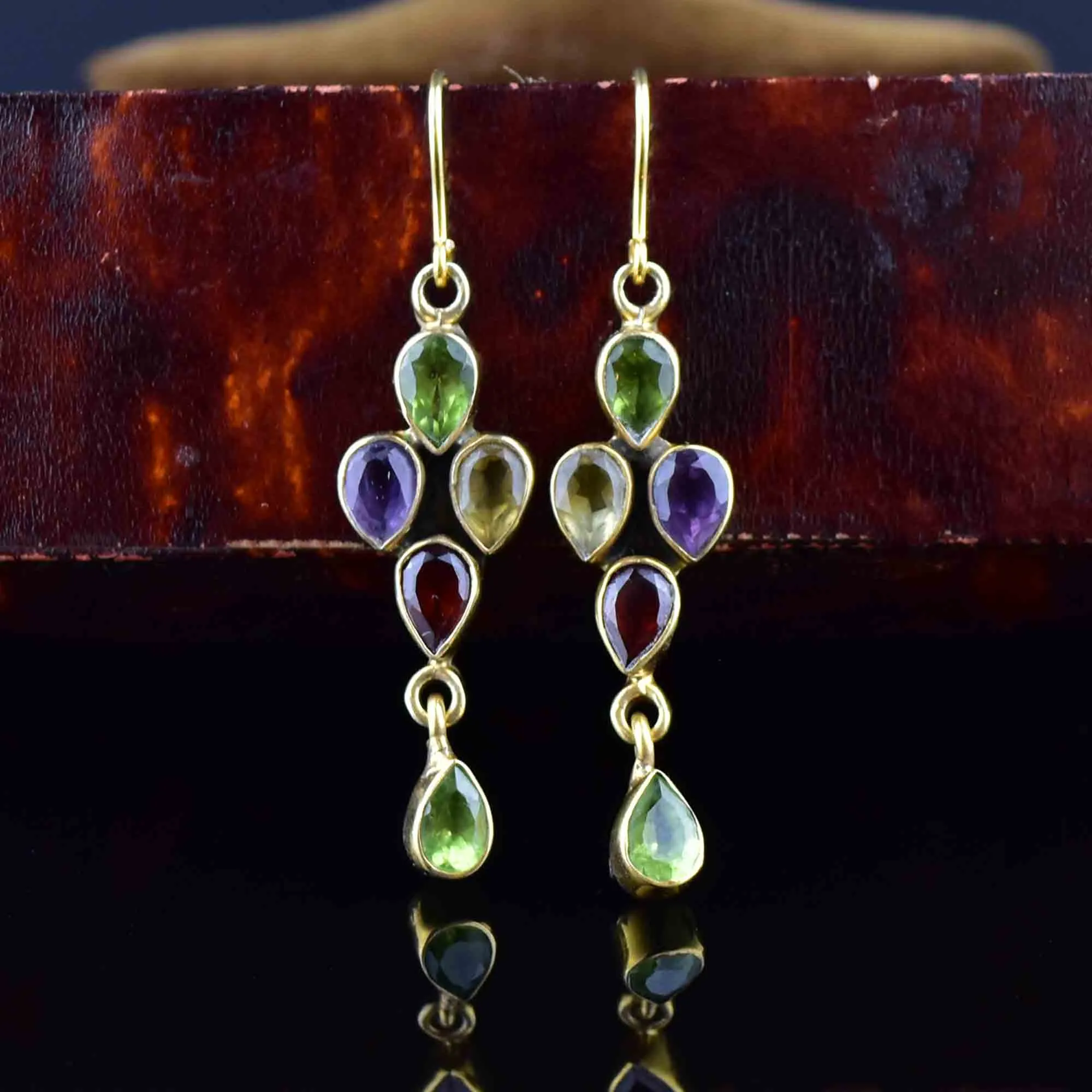 Vintage Peridot Amethyst Citrine Dangle Earrings