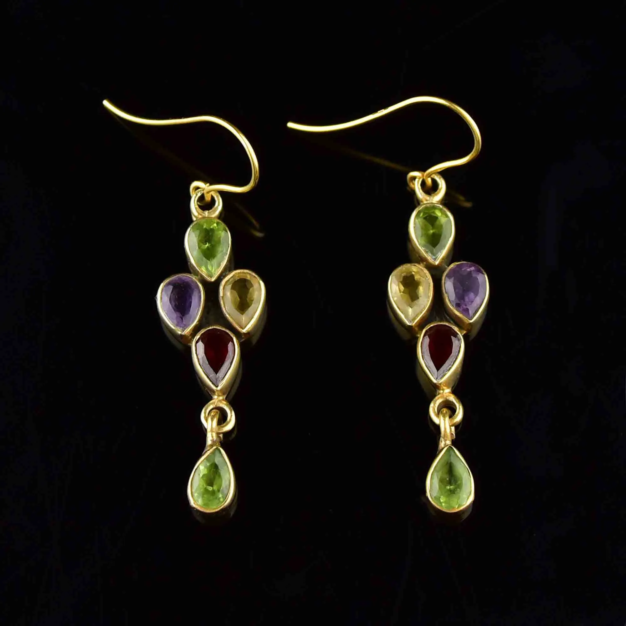 Vintage Peridot Amethyst Citrine Dangle Earrings