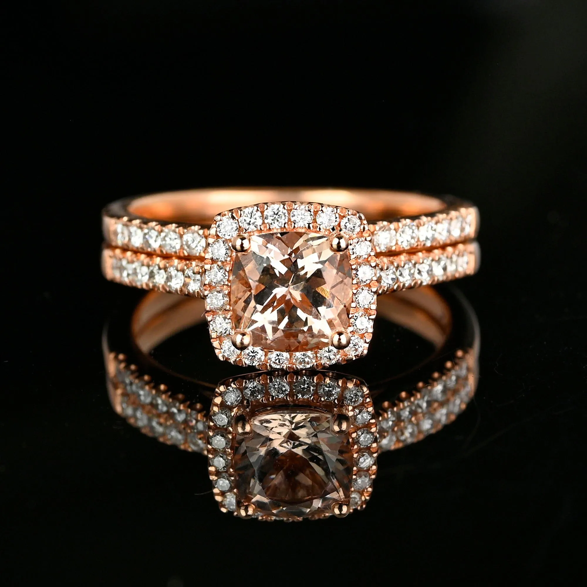 Vintage Rose Gold Half Eternity Diamond Wedding Band Ring