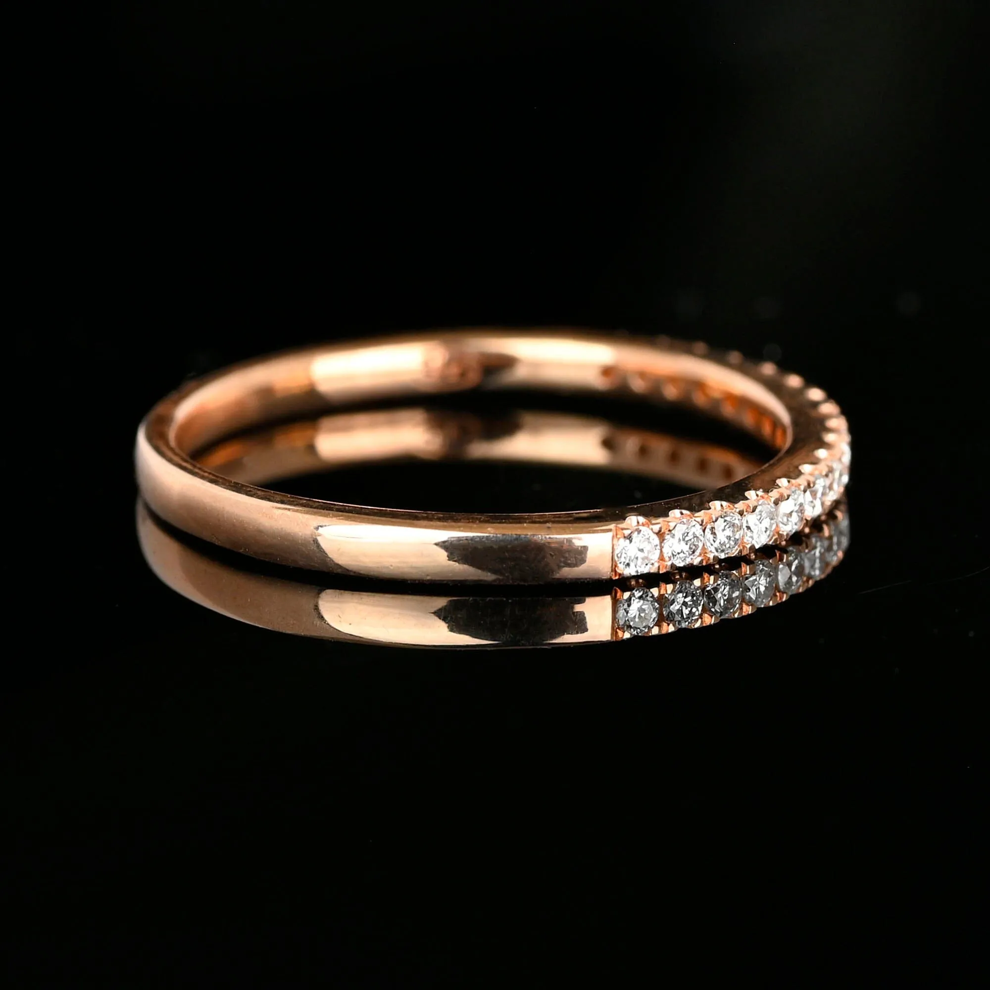 Vintage Rose Gold Half Eternity Diamond Wedding Band Ring