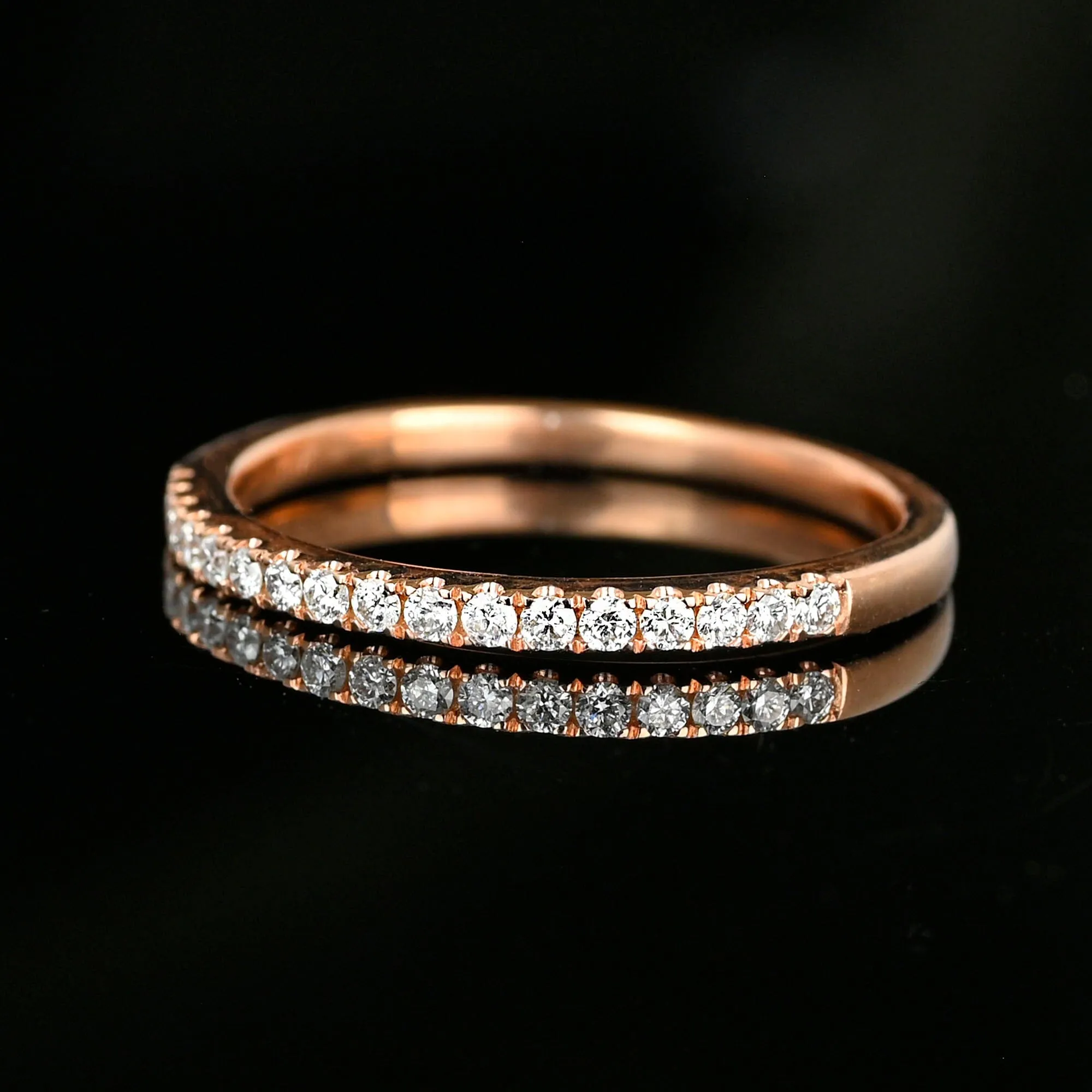 Vintage Rose Gold Half Eternity Diamond Wedding Band Ring