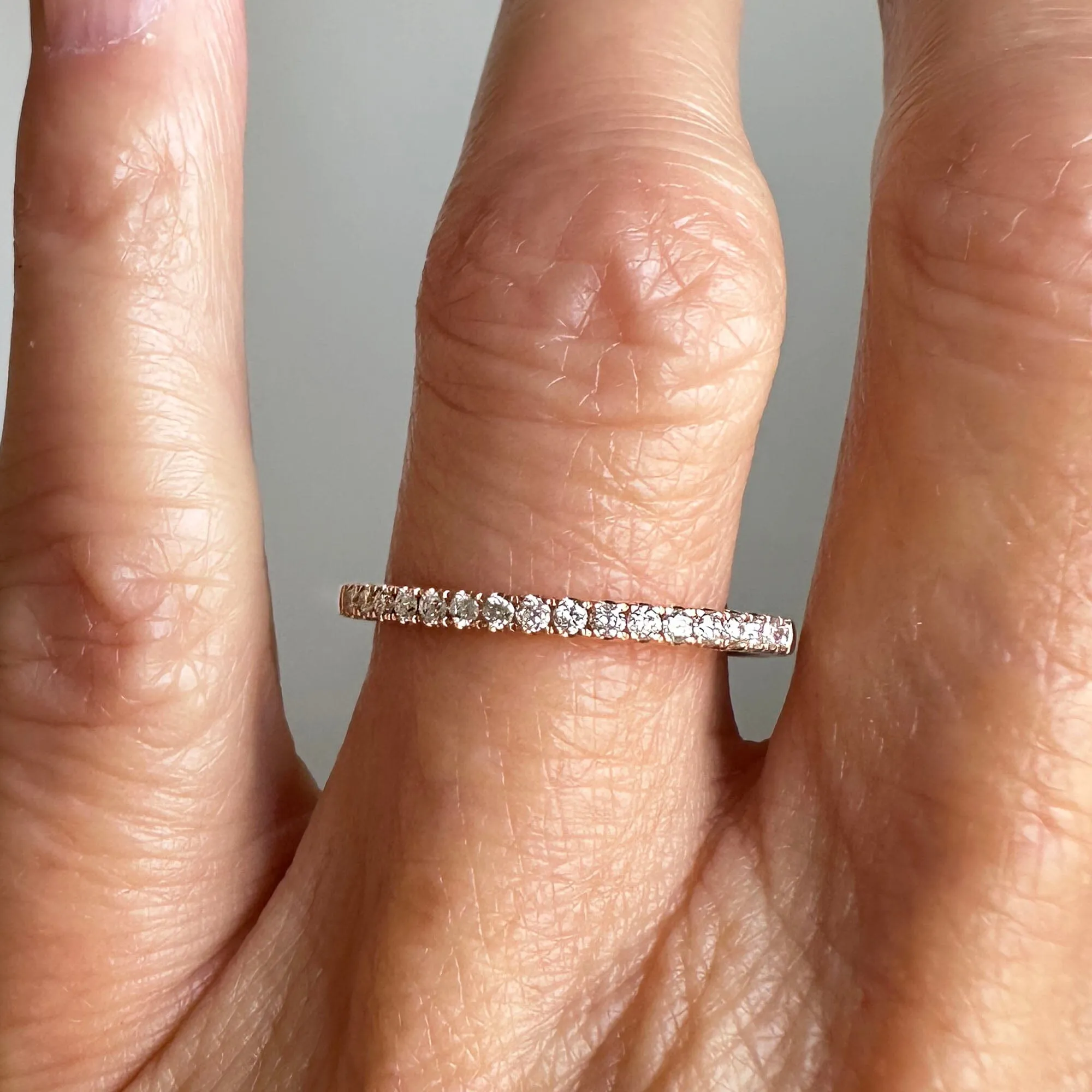 Vintage Rose Gold Half Eternity Diamond Wedding Band Ring