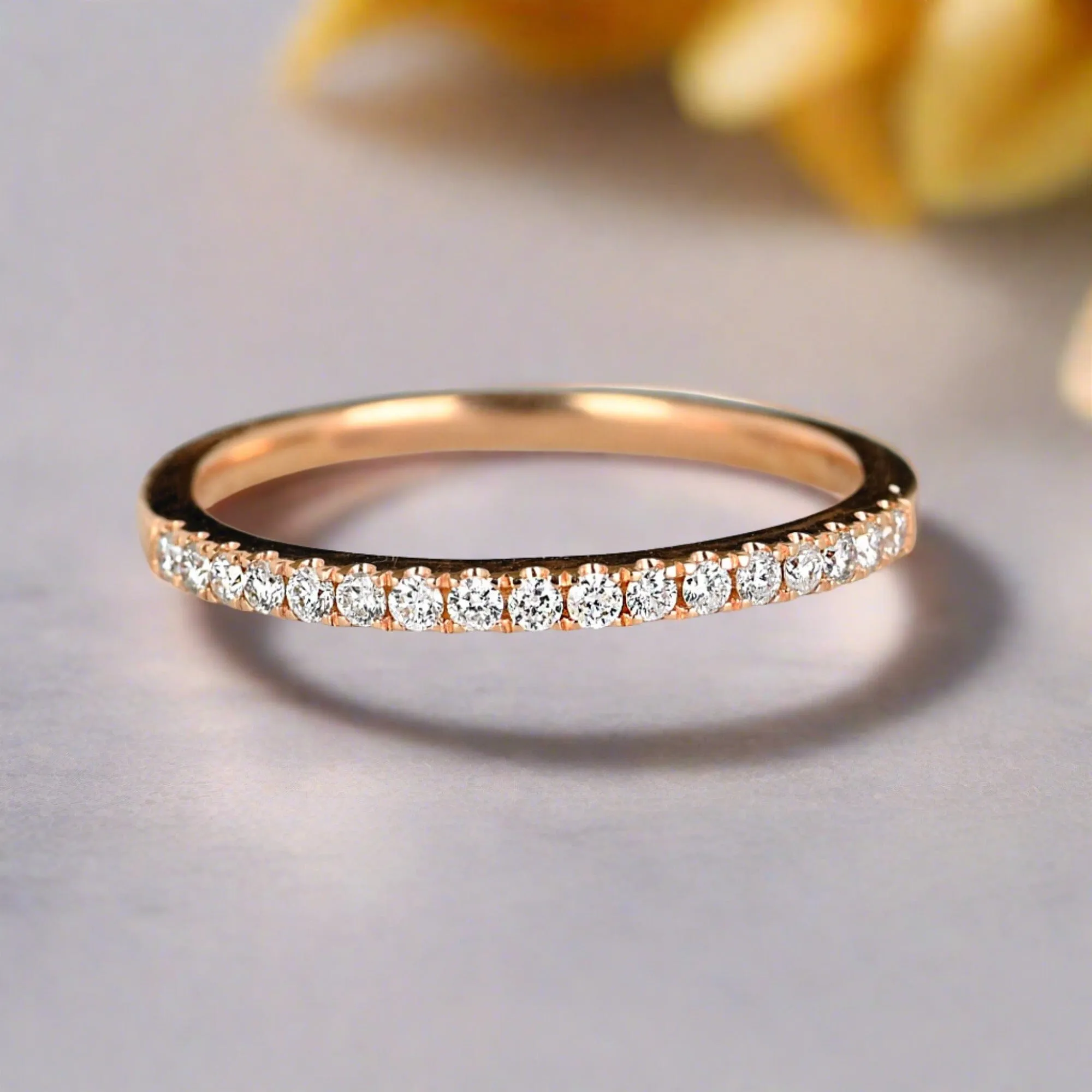 Vintage Rose Gold Half Eternity Diamond Wedding Band Ring