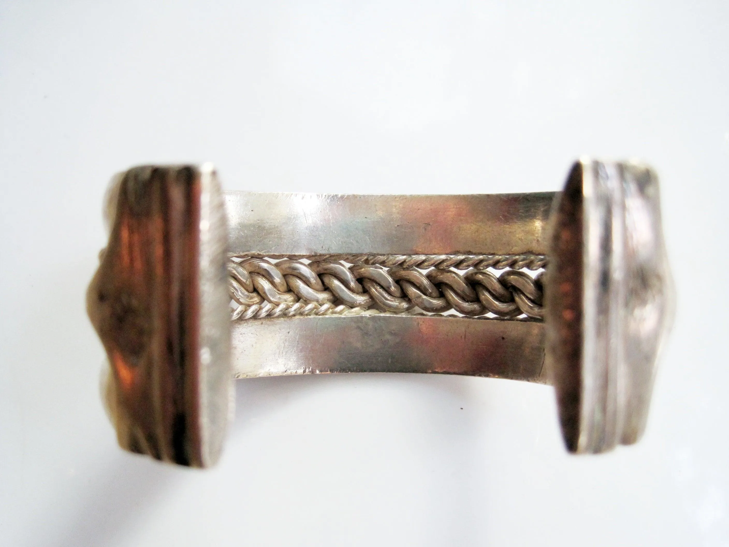 Vintage Silver Bedouin Palestinian Cuff Bracelet 1950's with Ottoman Tughra