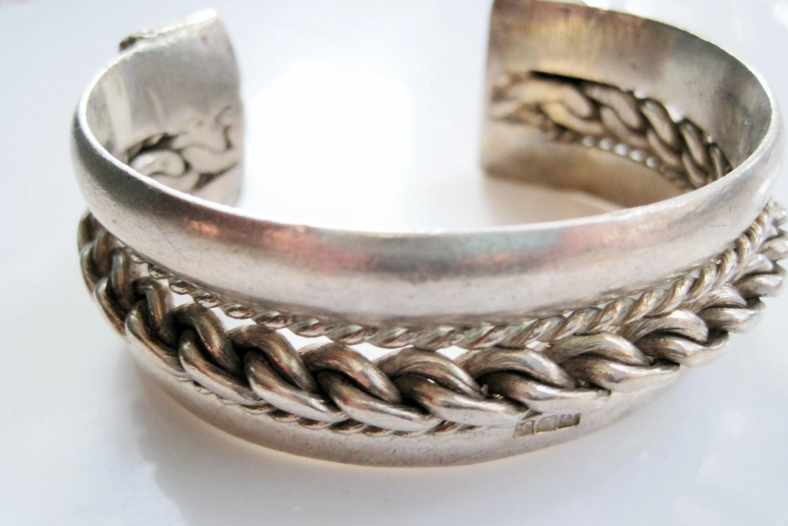 Vintage Silver Bedouin Palestinian Cuff Bracelet 1950's with Ottoman Tughra