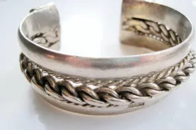 Vintage Silver Bedouin Palestinian Cuff Bracelet 1950's with Ottoman Tughra