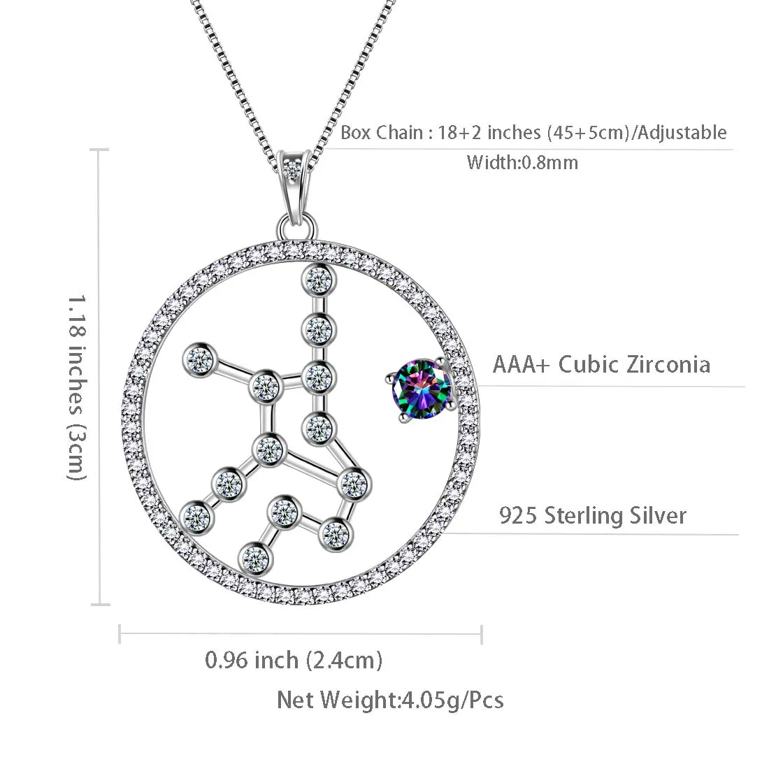 Virgo Zodiac Necklace Pendant Women Girls Jewelry Birthday Gift Mystic Topaz 925 Silver