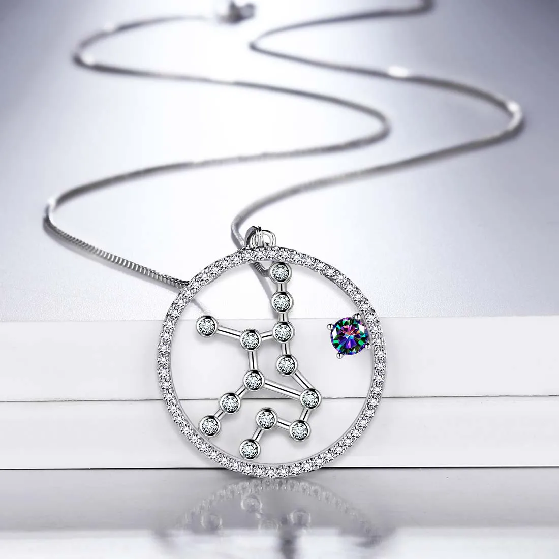 Virgo Zodiac Necklace Pendant Women Girls Jewelry Birthday Gift Mystic Topaz 925 Silver