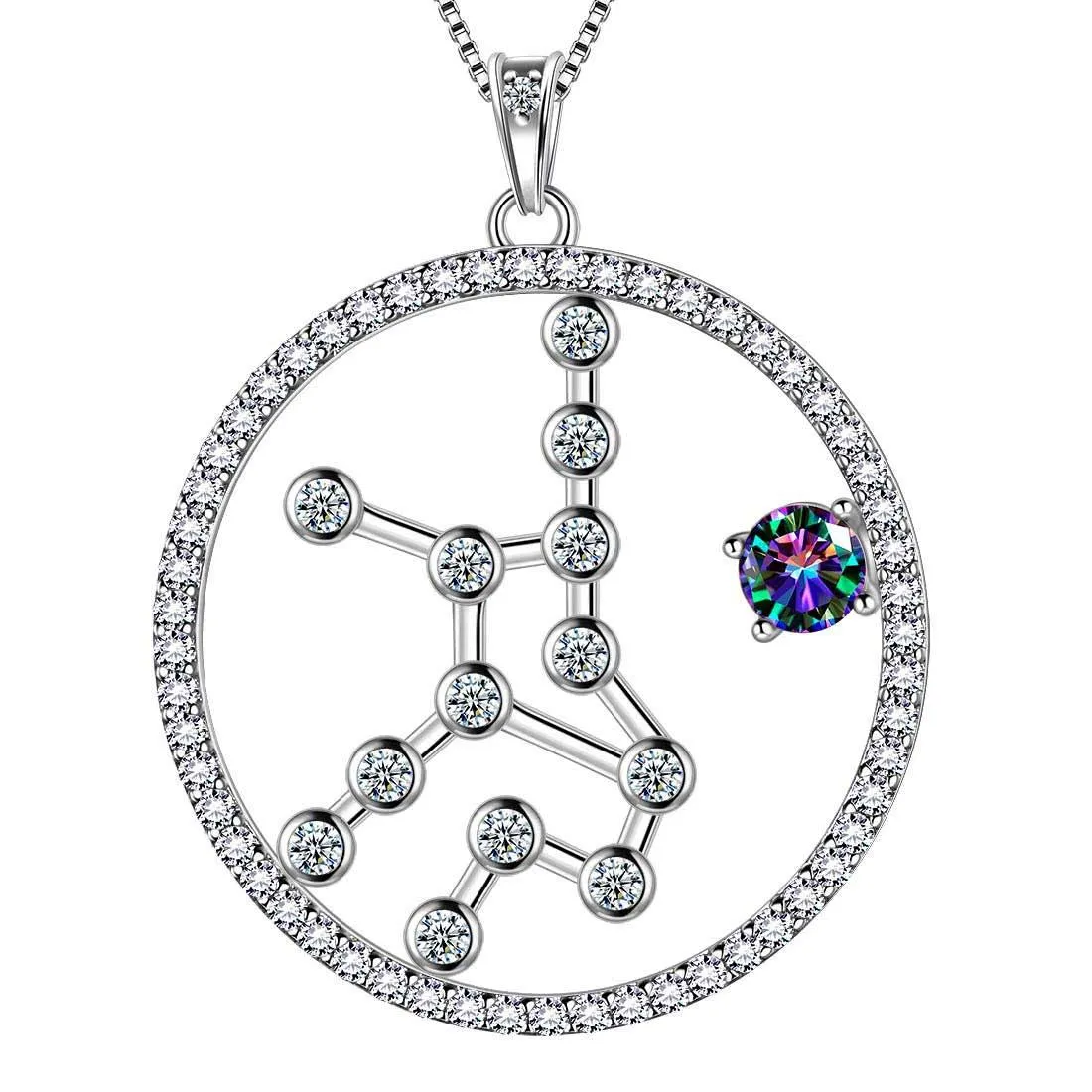 Virgo Zodiac Necklace Pendant Women Girls Jewelry Birthday Gift Mystic Topaz 925 Silver