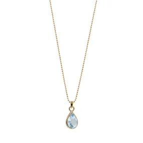 Von Treskow Yg Plated Fine Curb Chain Necklace w/ 9x6mm Pear Blue Topaz