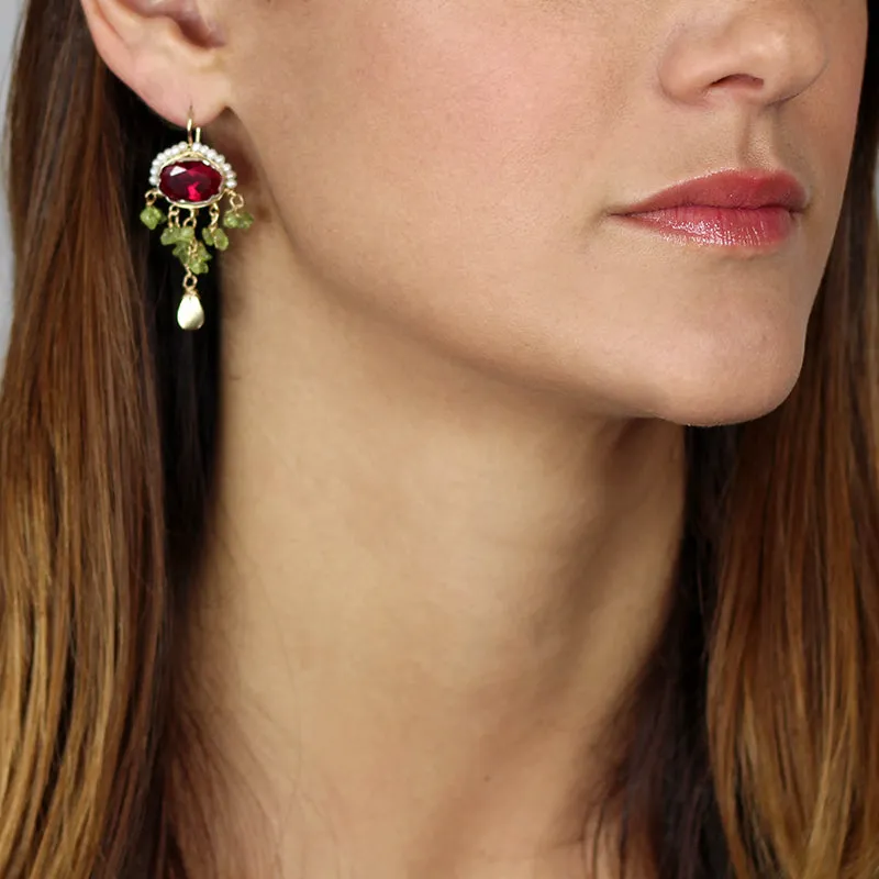 Waterfall Earrings with Pink Zircon and Pearl