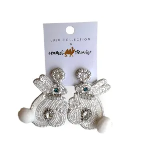 White Bunny Beaded & Embellished Earrings