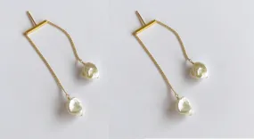 White Keshi Pearls Twin Earrings with Gold-filled Chain