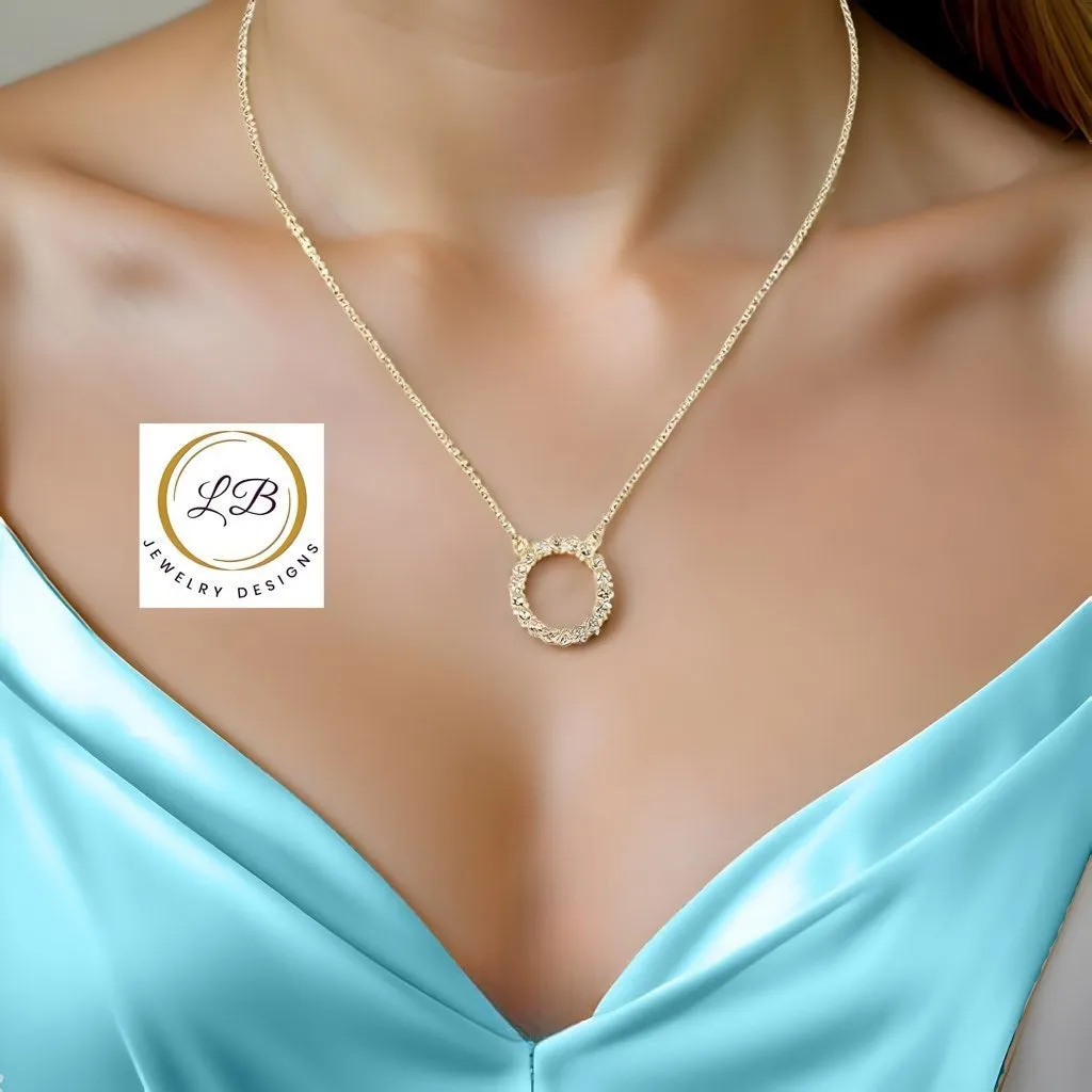 White Topaz 24k Gold Halo Pendant Chain Necklace