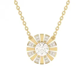 White Topaz Diamond Sunray Yellow Gold Necklace GN369C