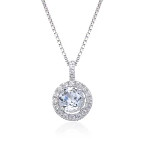 White Topaz Silver Halo Necklace