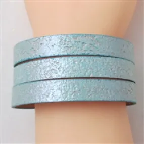 Wide Bold Aqua Leather Cuff Bracelet