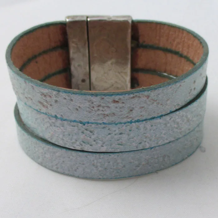 Wide Bold Aqua Leather Cuff Bracelet