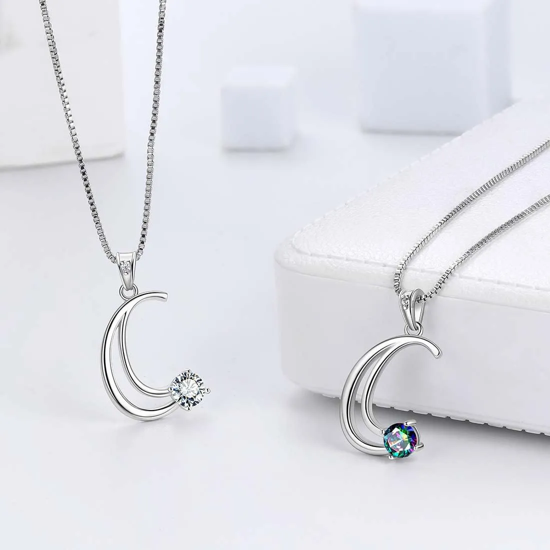 Women Initial C Letter Pendant Necklace Girl Name Jewelry Gift 925 Sterling Silver