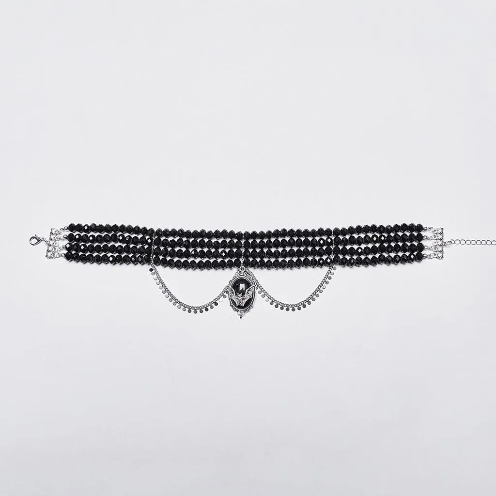 Women's Gothic Layered Beaded Bat Choker