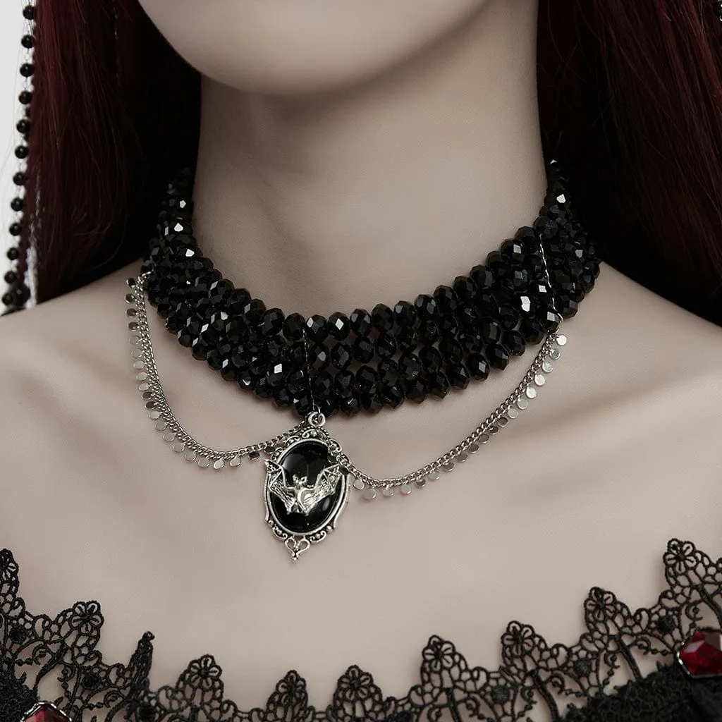 Women's Gothic Layered Beaded Bat Choker