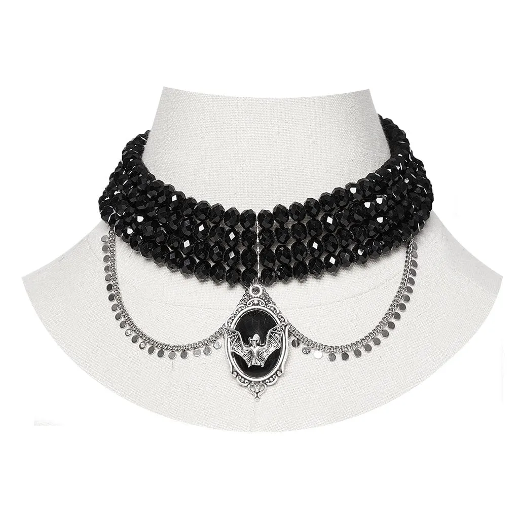 Women's Gothic Layered Beaded Bat Choker