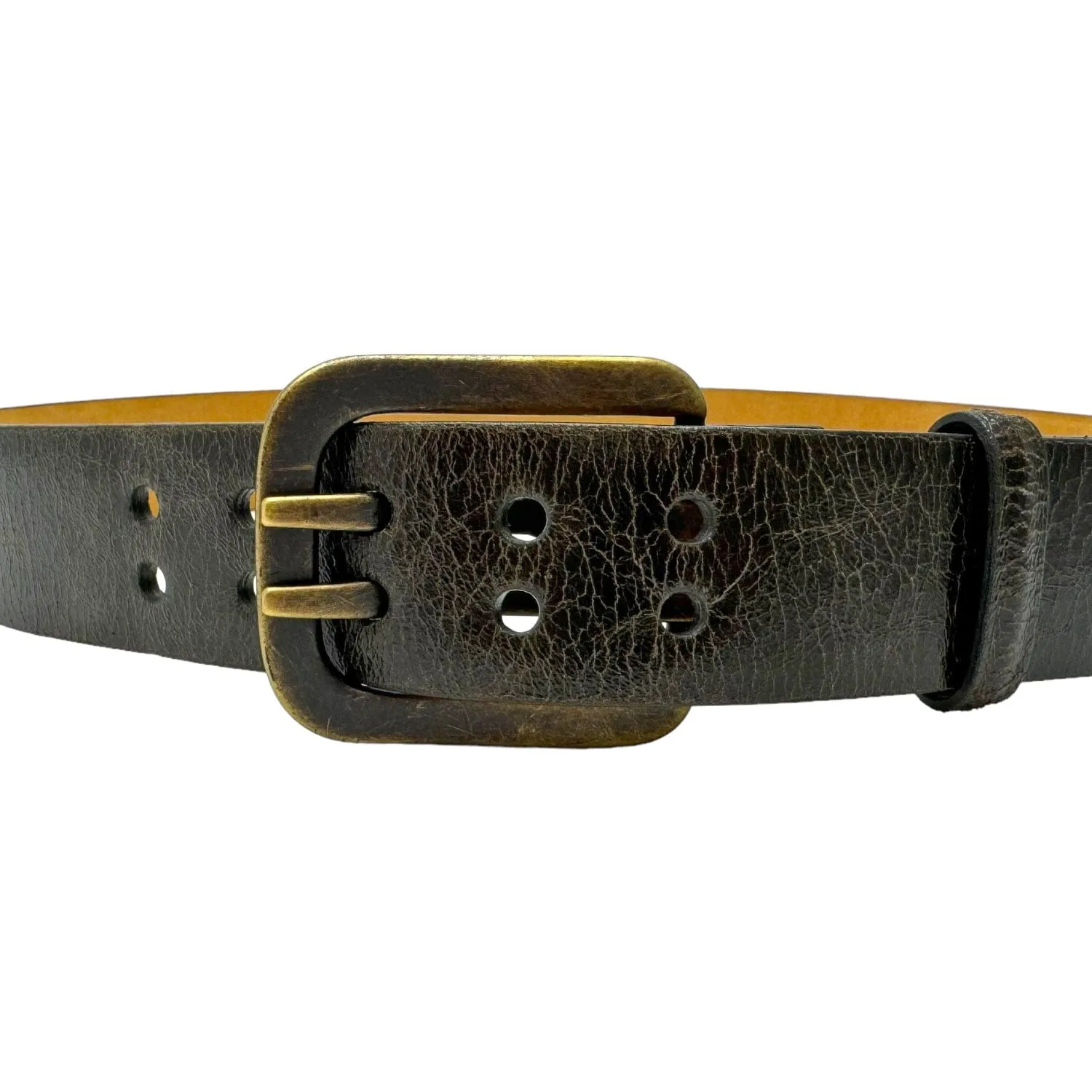 WORTH Distressed Leather Belt with Brass Buckle - Olive