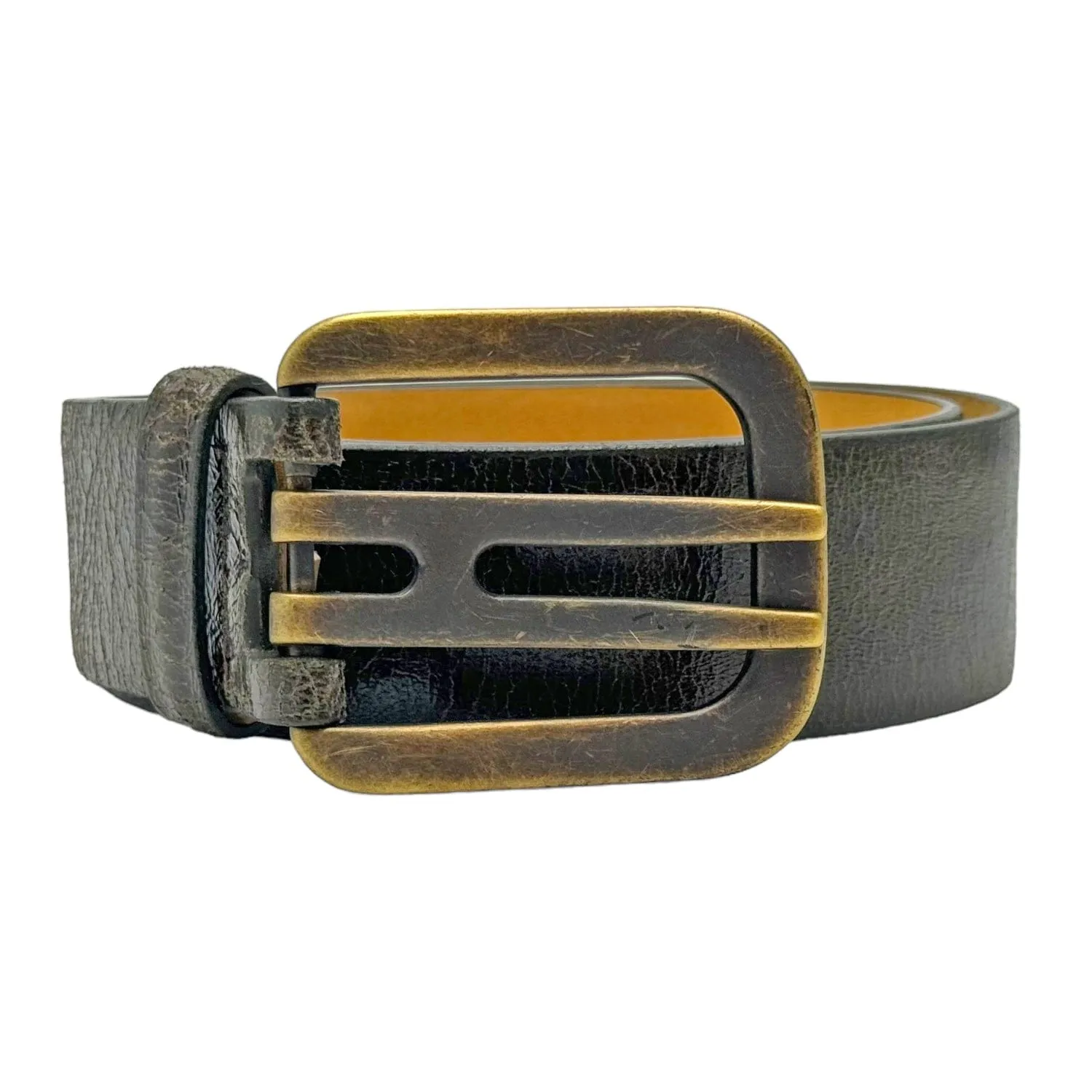 WORTH Distressed Leather Belt with Brass Buckle - Olive