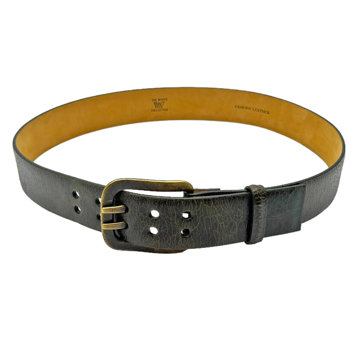 WORTH Distressed Leather Belt with Brass Buckle - Olive