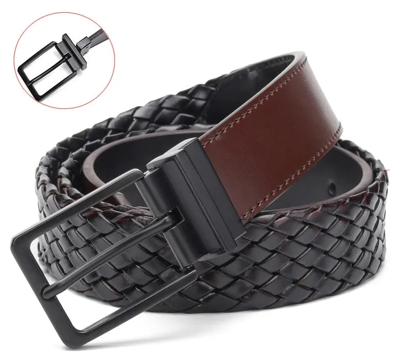 Woven Bonded Design with Rotated Buckle Men Leather Belt