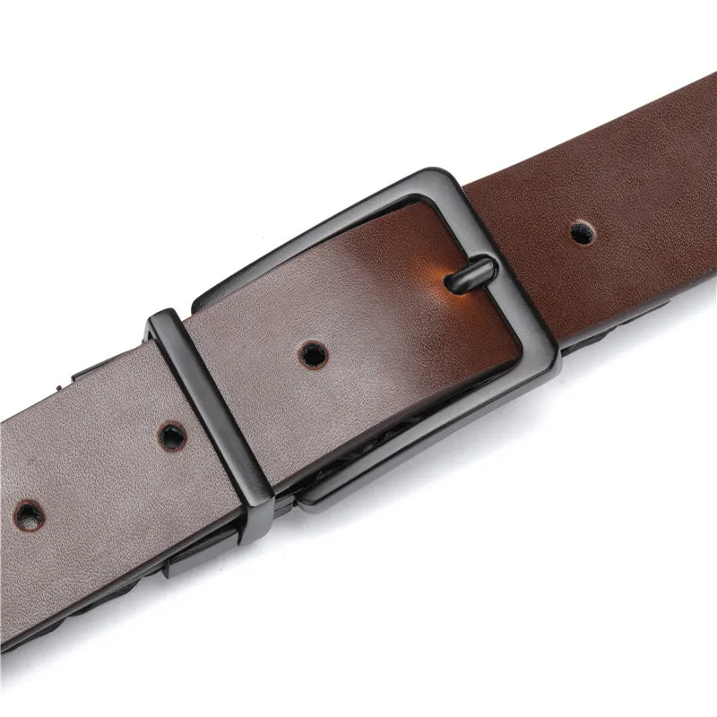 Woven Bonded Design with Rotated Buckle Men Leather Belt